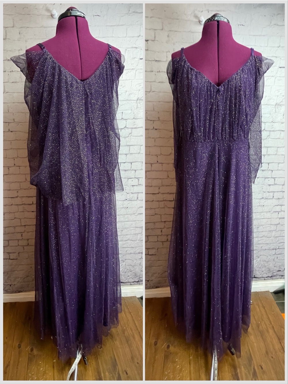Candalite size large purple and gold glitter maxi dress